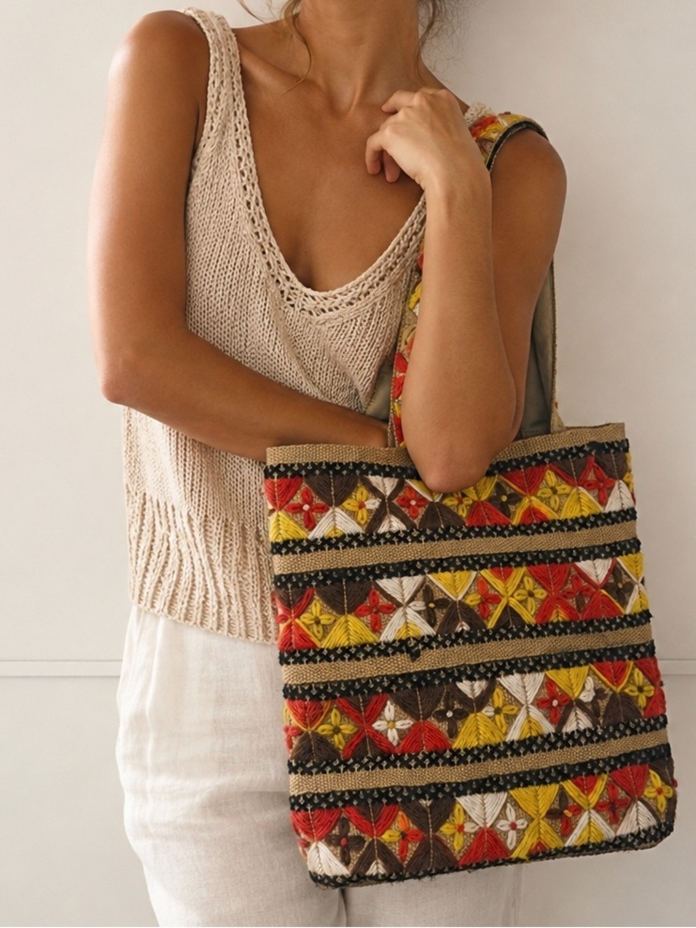Unique 70’s Style Embroidered Tote Bag
